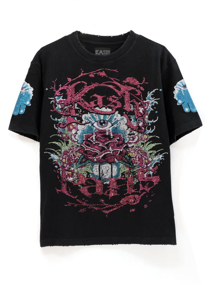 The Kash Envenomed Rose Collection SS Tee W/Rhinestones - Black