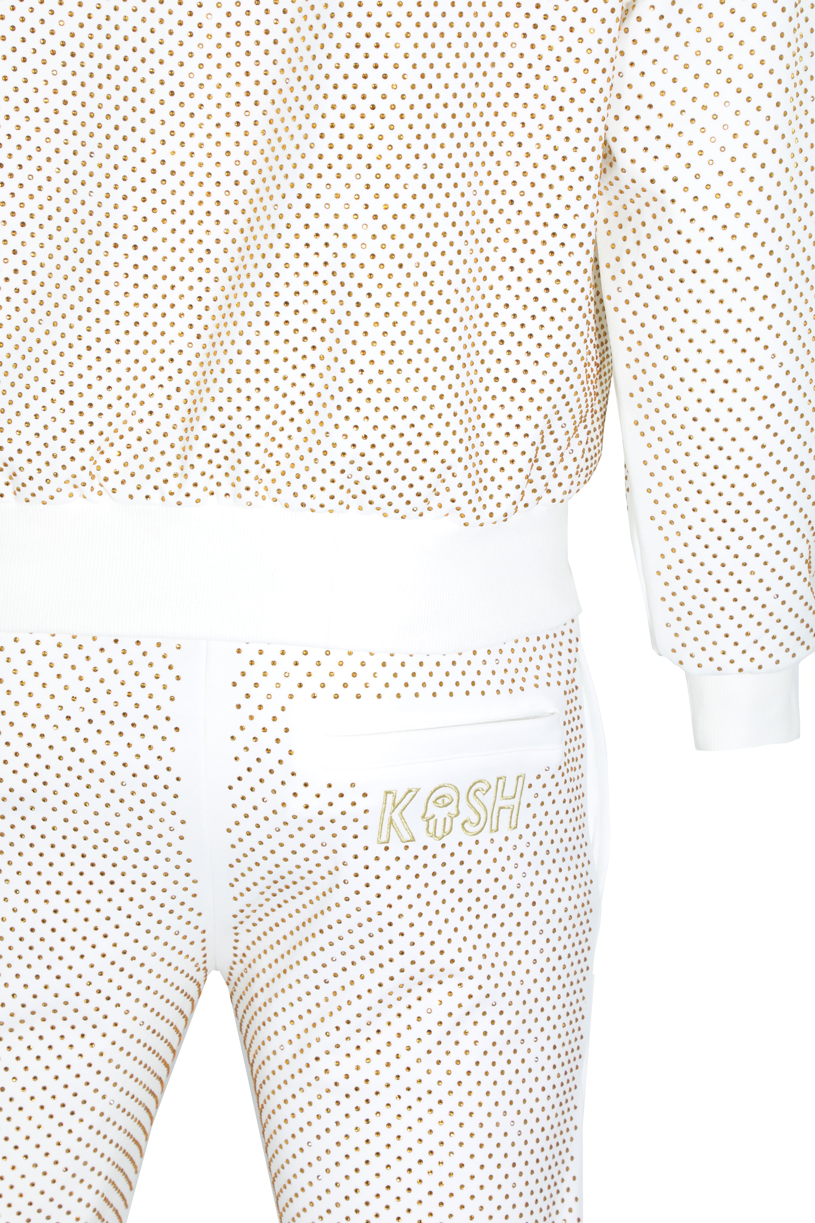 KASH CRYSTAL TRACK PANTS W| HAMSA LOGO 2.0 - WHITE|GOLD