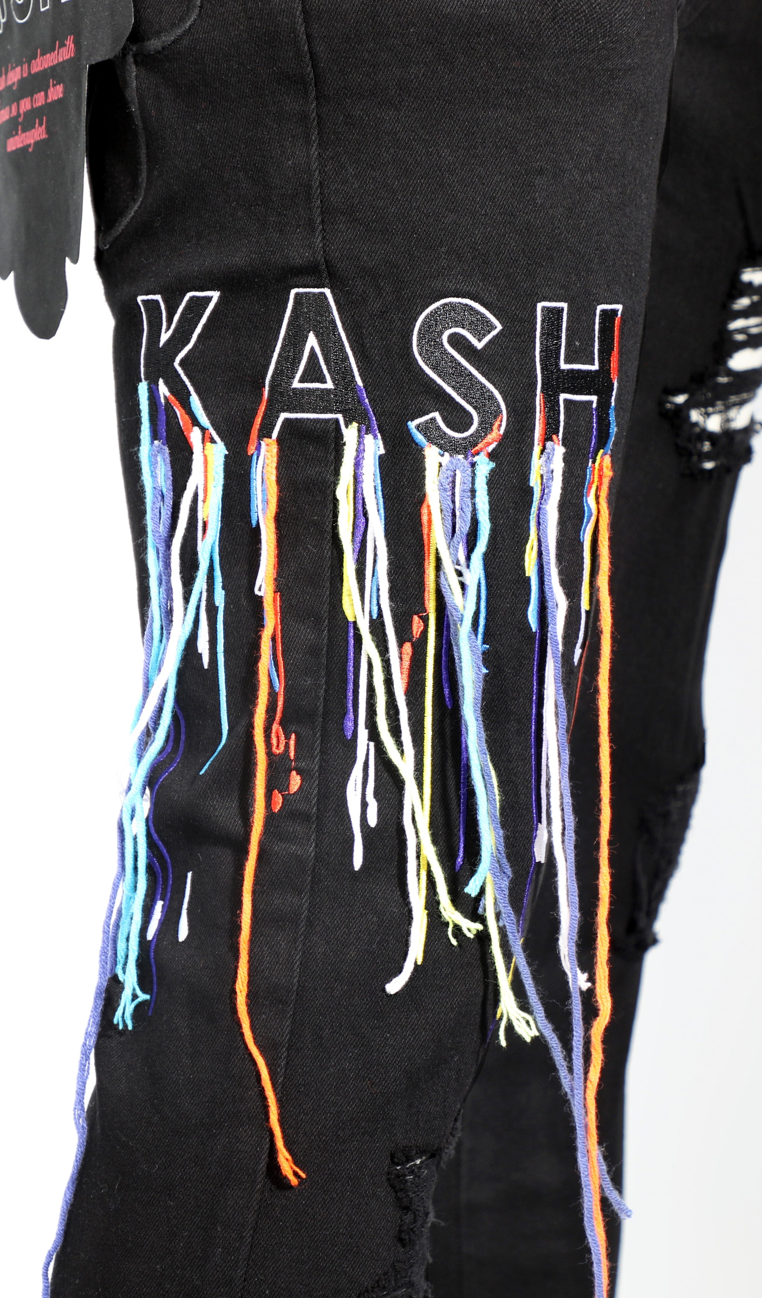HAMSA POCKET DENIM WITH MULTICOLOR STRINGS - BLACK