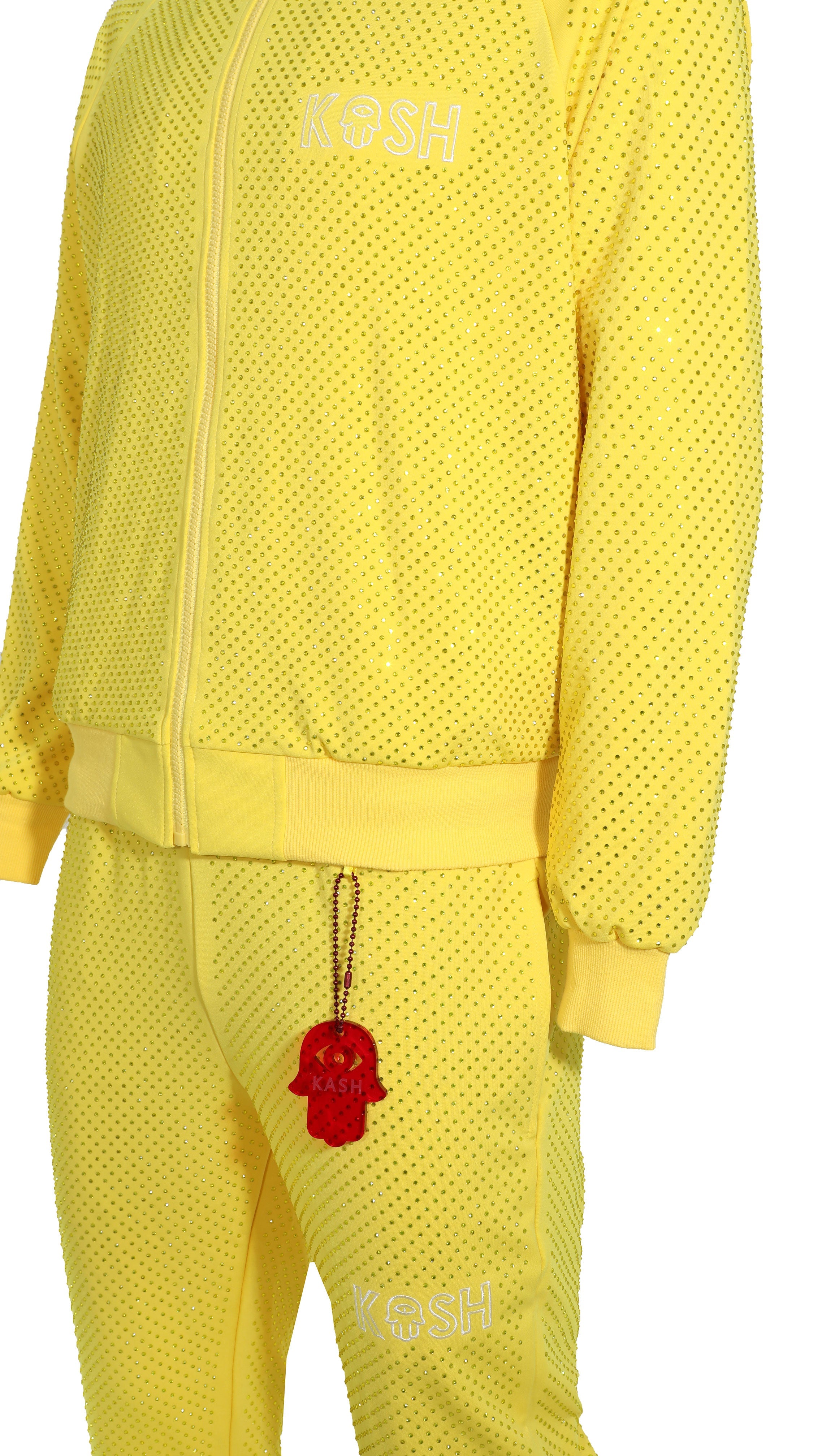 Kash All Over Diamond Track Pants Elastic Waistband Drawstring closure Color: Yellow 100% Polyester Wrinkle Free Material Fits true to size