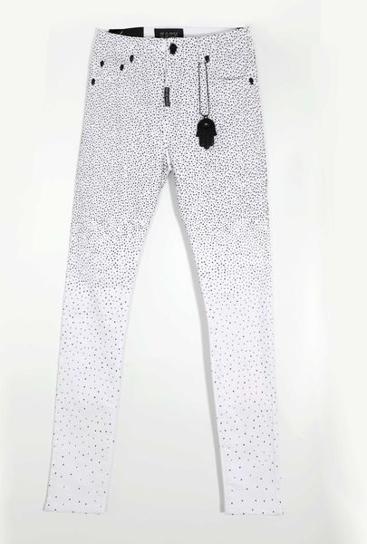 Kash Slim Fit White Denim W/Black Crystals