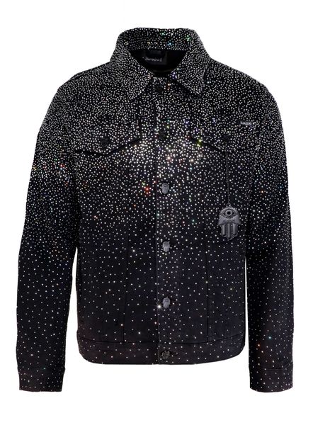 Kash Black Denim Jacket with Clear Crystals