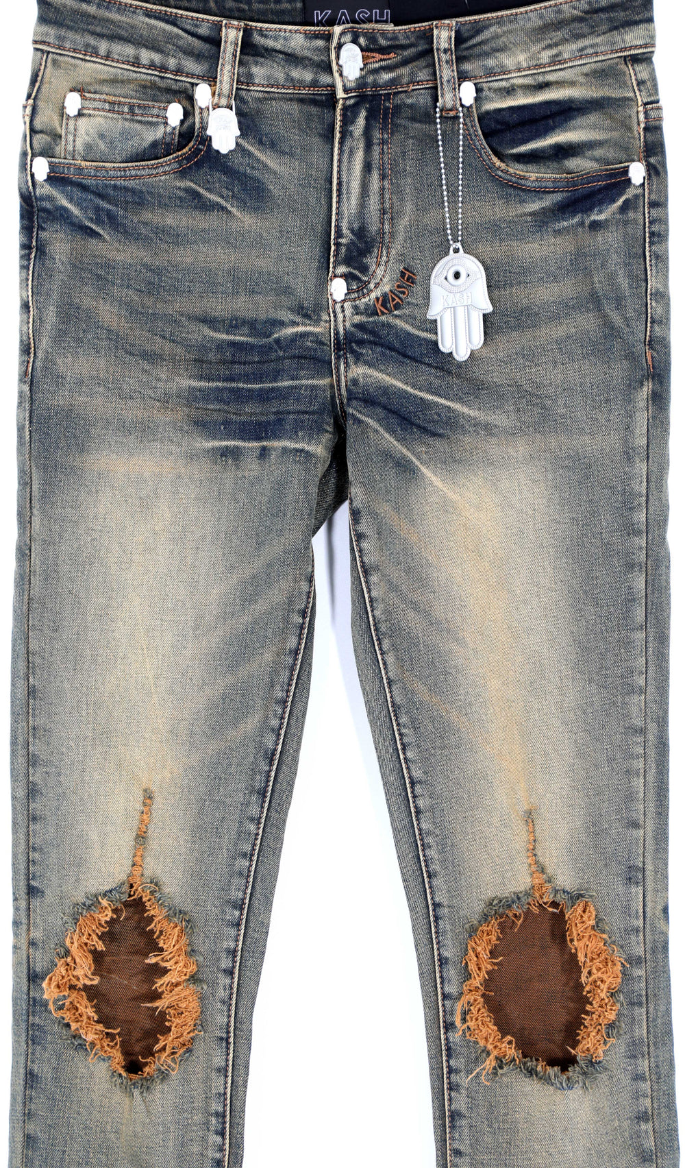 KASH Hamsa-26 SKINNY Ripped Denim - Deep Blue