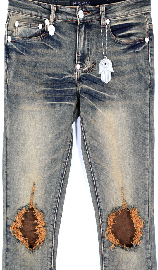 KASH Hamsa-26 SKINNY Ripped Denim - Deep Blue
