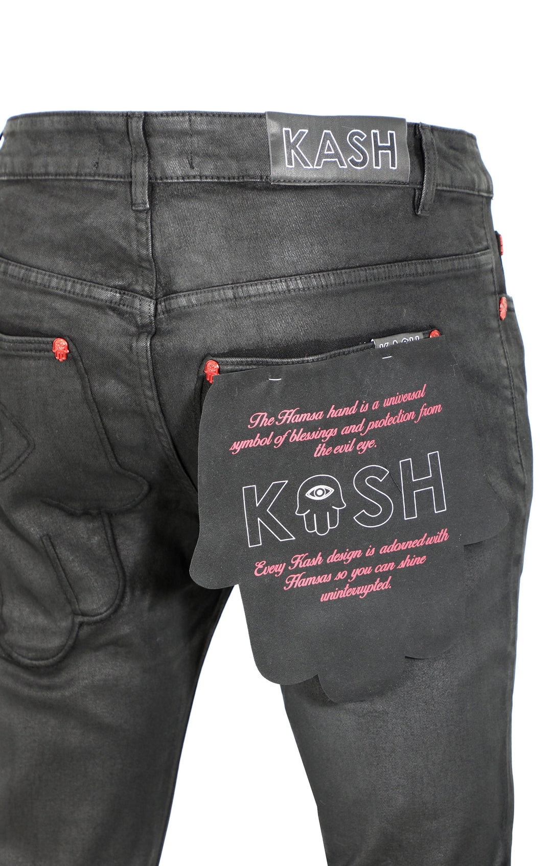 KASH SKINNY DENIM WAX HAMSA POCKET - BLACK- test