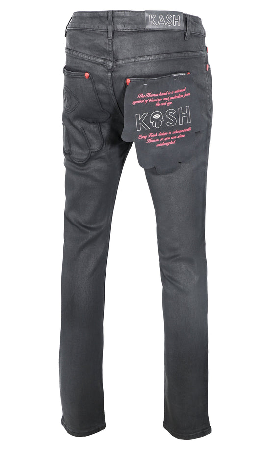 KASH SKINNY DENIM WAX HAMSA POCKET - BLACK- test