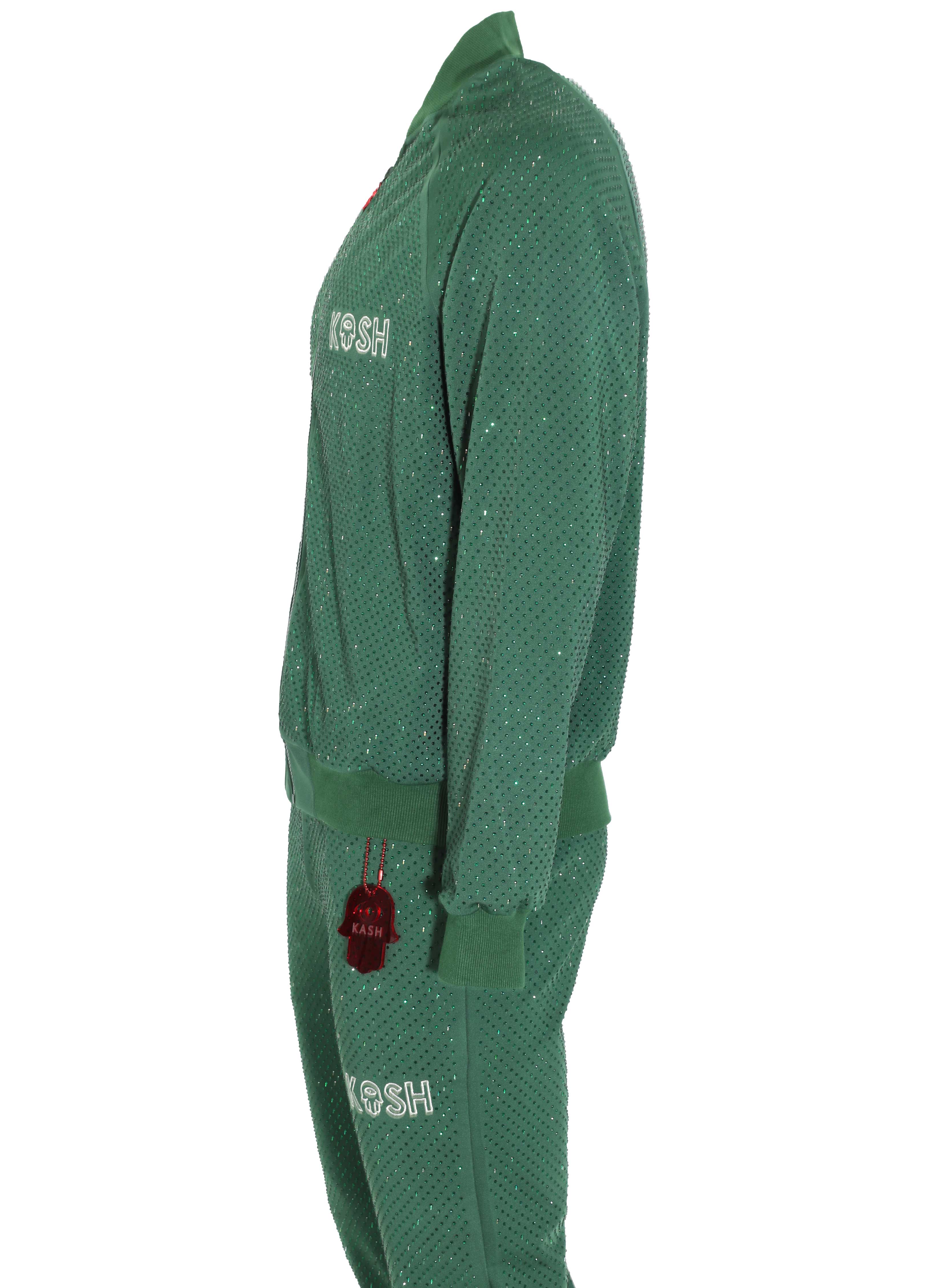 Kash All Over Diamond Track Jacket Zip Closure Color: Green 100% Polyester Wrinkle Free Material Fits true to size