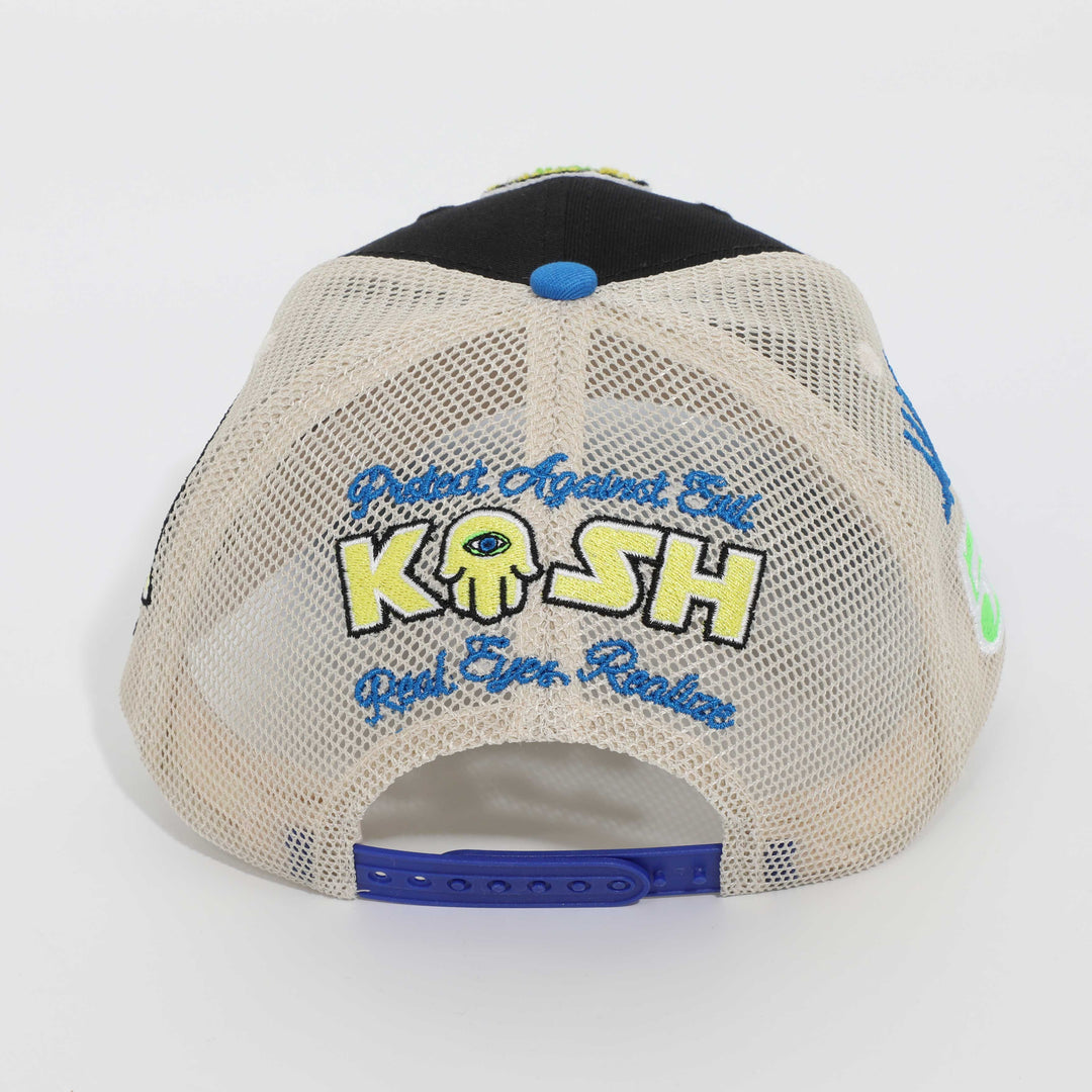 KASH CHENILLE HAMSA EYES SNAPBACK - BLACK W/ BLUE