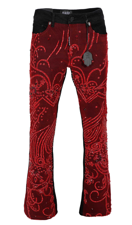 KASH BLACK W/RED DIAMOND STACKED JEANS- BLACK