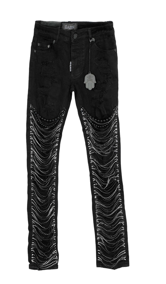 KASH PEARLS AND DIAMOND SKINNY JEANS- BLACK