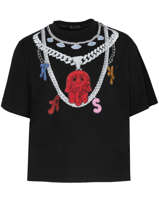 Chains Crystal Tee - Black