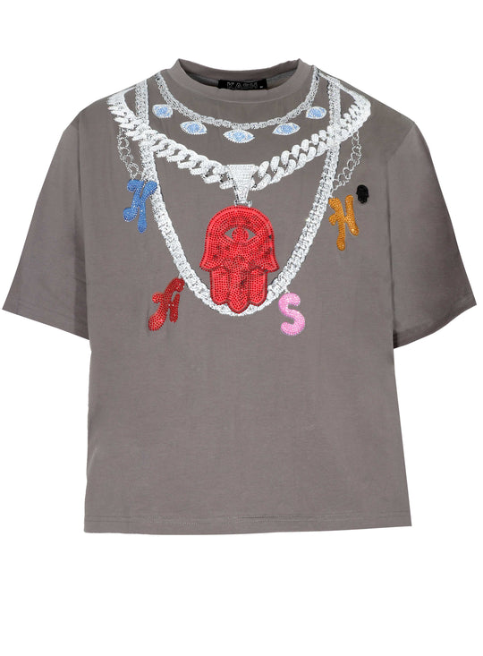 Chains Crystal Tee - Grey