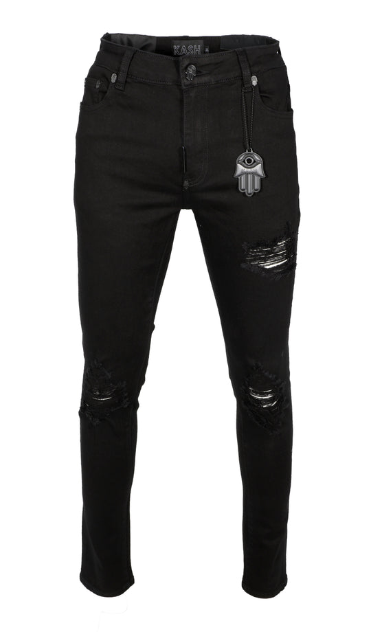 KASH OPEN DISTRESSED SKINNY DENIM - BLACK