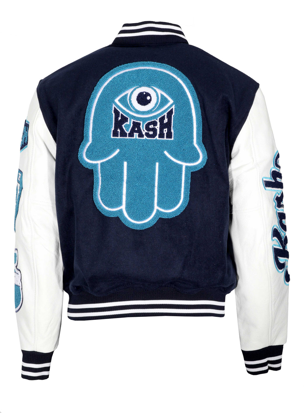 KASH CHENILLE PRINT VARSITY JACKET - NAVY