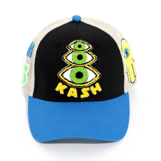 KASH CHENILLE HAMSA EYES SNAPBACK - BLACK W/ BLUE