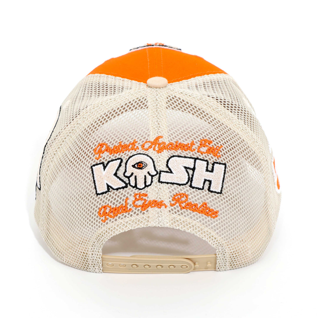 KASH CHENILLE HAMSA EYES SNAPBACK - ORANGE W/ TAN