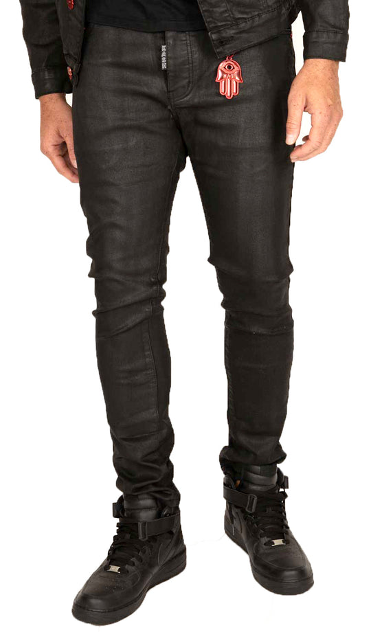 KASH SKINNY DENIM WAX HAMSA POCKET - BLACK- test