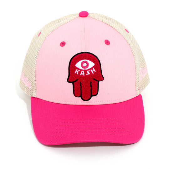 KASH CHENILLE HAMSA SNAPBACK - PINK W/ IVORY