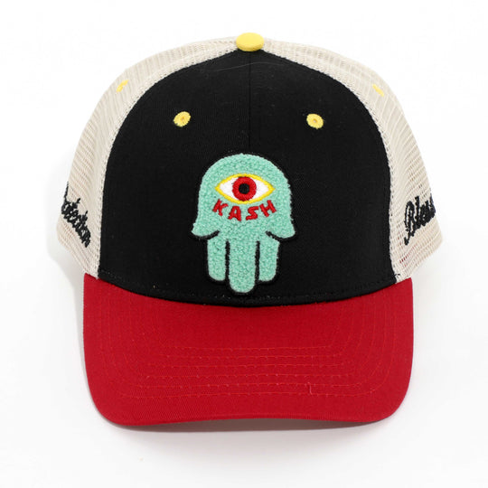 KASH CHENILLE HAMSA SNAPBACK - BLACK W/ RED