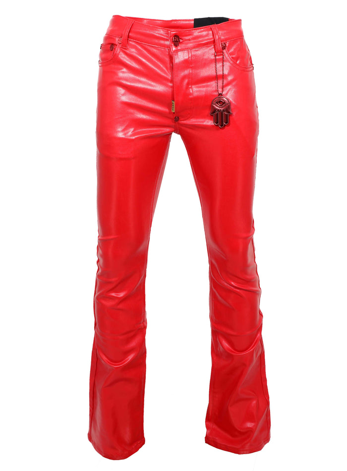Kash Vegan Leather stacked pants - Red