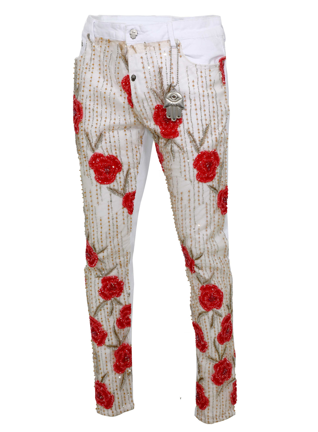 KASH CRYSTAL DENIM- WHITE/RED