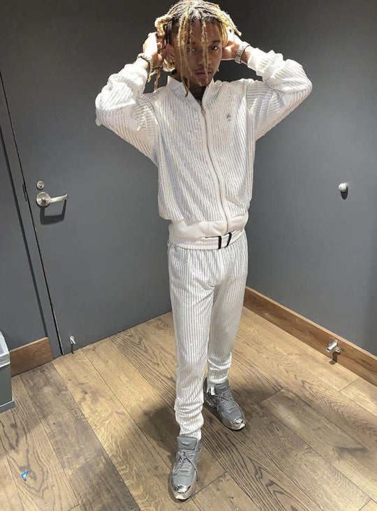 Men's All over Diamonds Pants-White/Clear