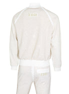 Kash Crystal Track Jacket with Hamso Logo 2.0 Long Sleeve Zip Closure Color: White and Gold Crystals 100% Polyester Wrinkle Free Material Fits true to size