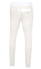Kash Crystal Track Jacket with Hamso Logo 2.0 Elastic Waistband Drawstring closure Color: White and Gold Crystals 100% Polyester Wrinkle Free Material Fits true to size