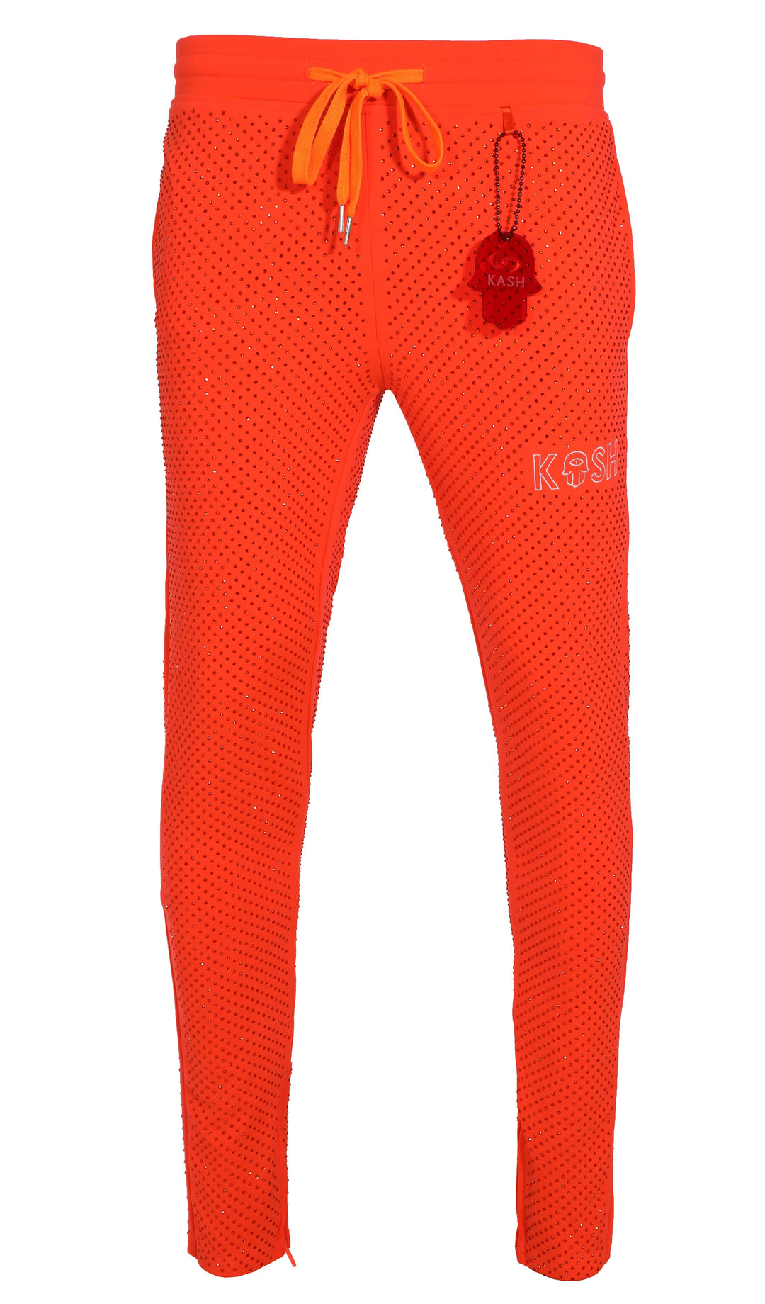 Kash all over diamond track pants Elastic Waistband Drawstring closure Color: Orange 100% Polyester Wrinkle Free Material Fits true to size