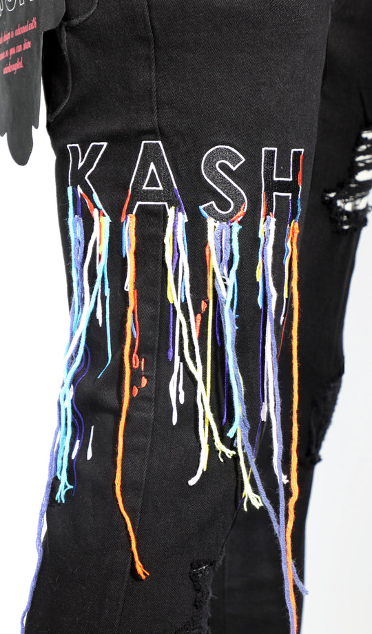 Kash Hamsa Pocket Denim W/Multicolor Strings- Black