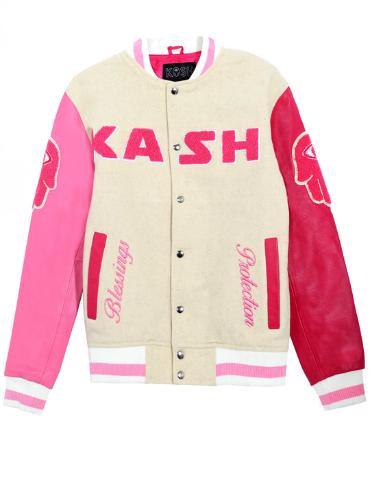 Kash Authentic Leather and Wool Jacket Chenille Details