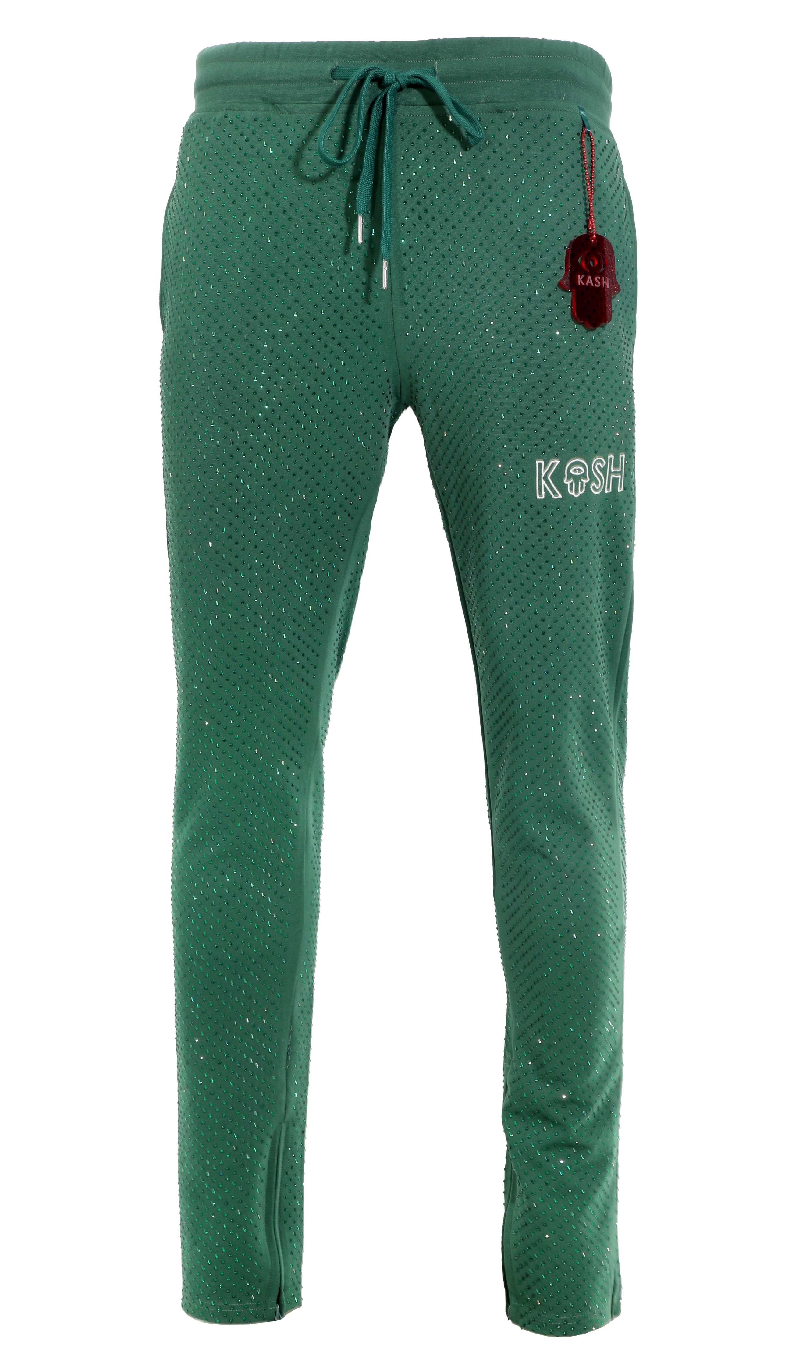 Kash all over diamond track pants Elastic Waistband Drawstring closure Color: Green 100% Polyester Wrinkle Free Material Fits true to size