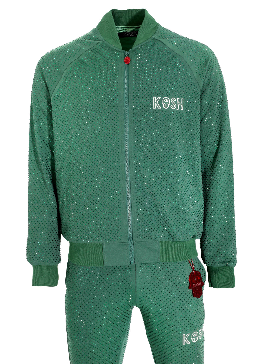 Kash all over diamond track pants Elastic Waistband Drawstring closure Color: Green 100% Polyester Wrinkle Free Material Fits true to size