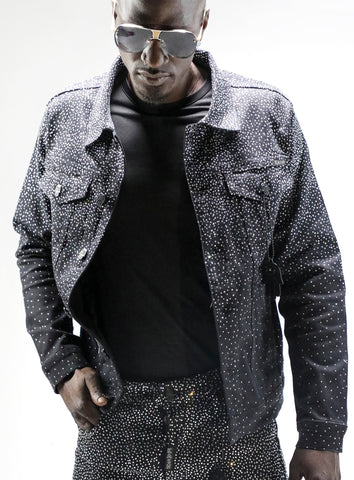 KASH DIAMOND COLLECTION- BLACK DENIM JACKET WITH CLEAR CRYSTALS