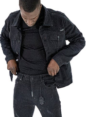 KASH DIAMOND COLLECTION-BLACK DENIM JACKET WITH BLACK CRYSTALS