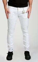 KASH DIAMOND COLLECTION-SLIM FIT WHITE DENIM WITH CLEAR CRYSTALS