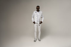 KASH DIAMOND COLLECTION-WHITE DENIM JACKET WITH CLEAR CRYSTALS