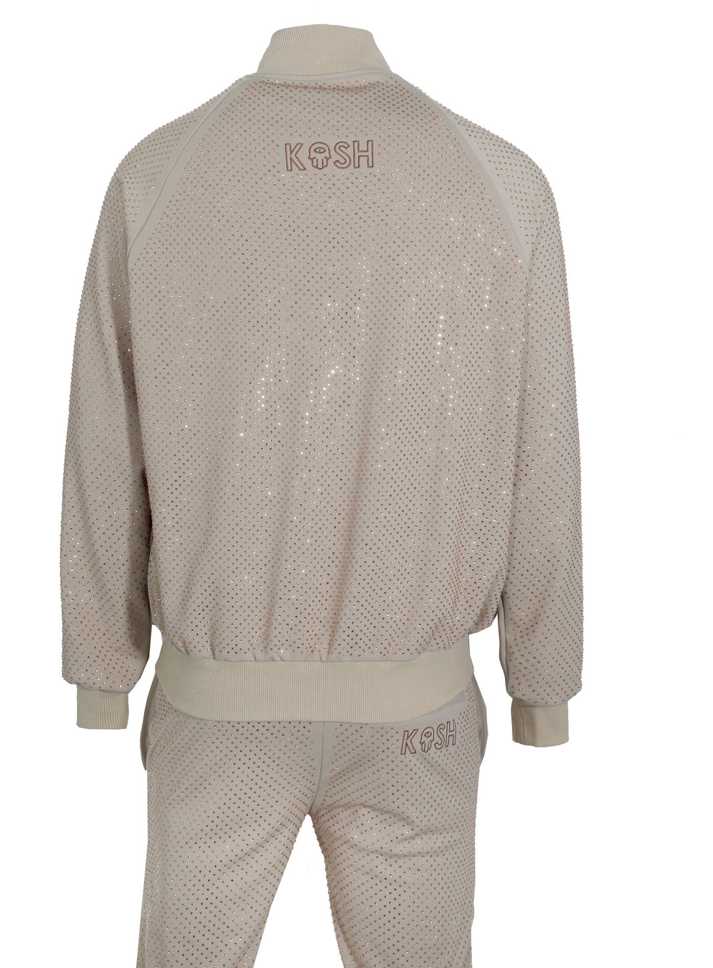 Kash All Over Diamond Track Jacket Elastic Waistband Drawstring closure Color: Beige 100% Polyester Wrinkle Free Material Fits true to size