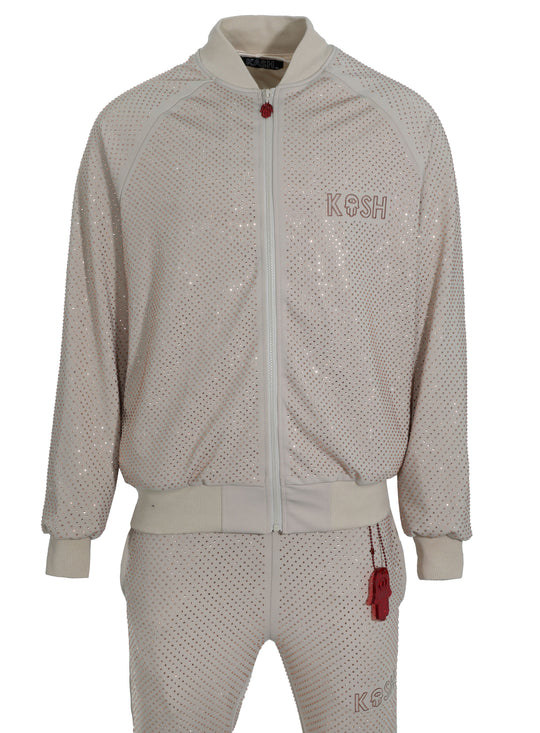 Kash All Over Diamond Track Jacket Elastic Waistband Drawstring closure Color: Beige 100% Polyester Wrinkle Free Material Fits true to size