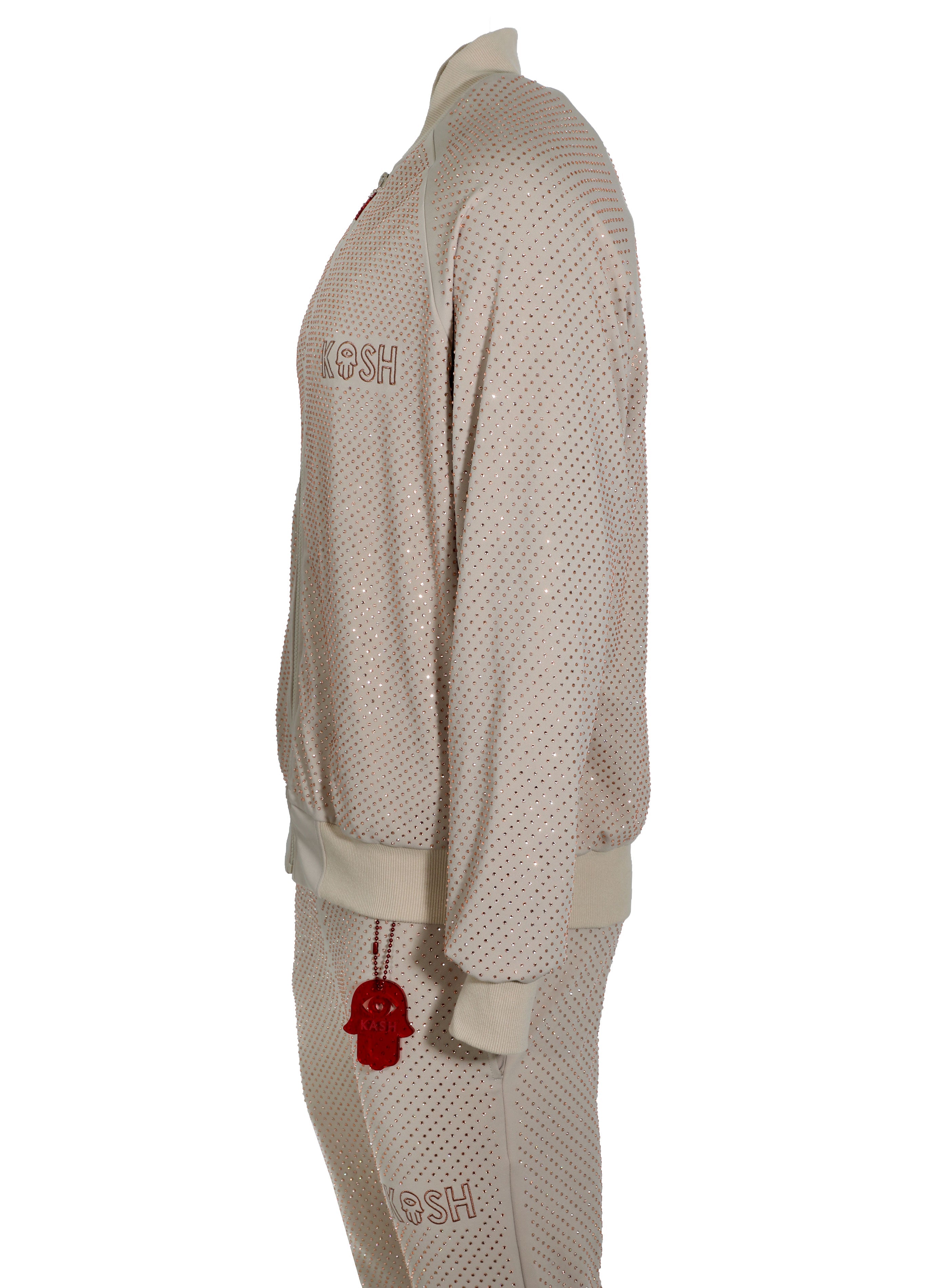 Kash All Over Diamond Track Jacket Elastic Waistband Drawstring closure Color: Beige 100% Polyester Wrinkle Free Material Fits true to size