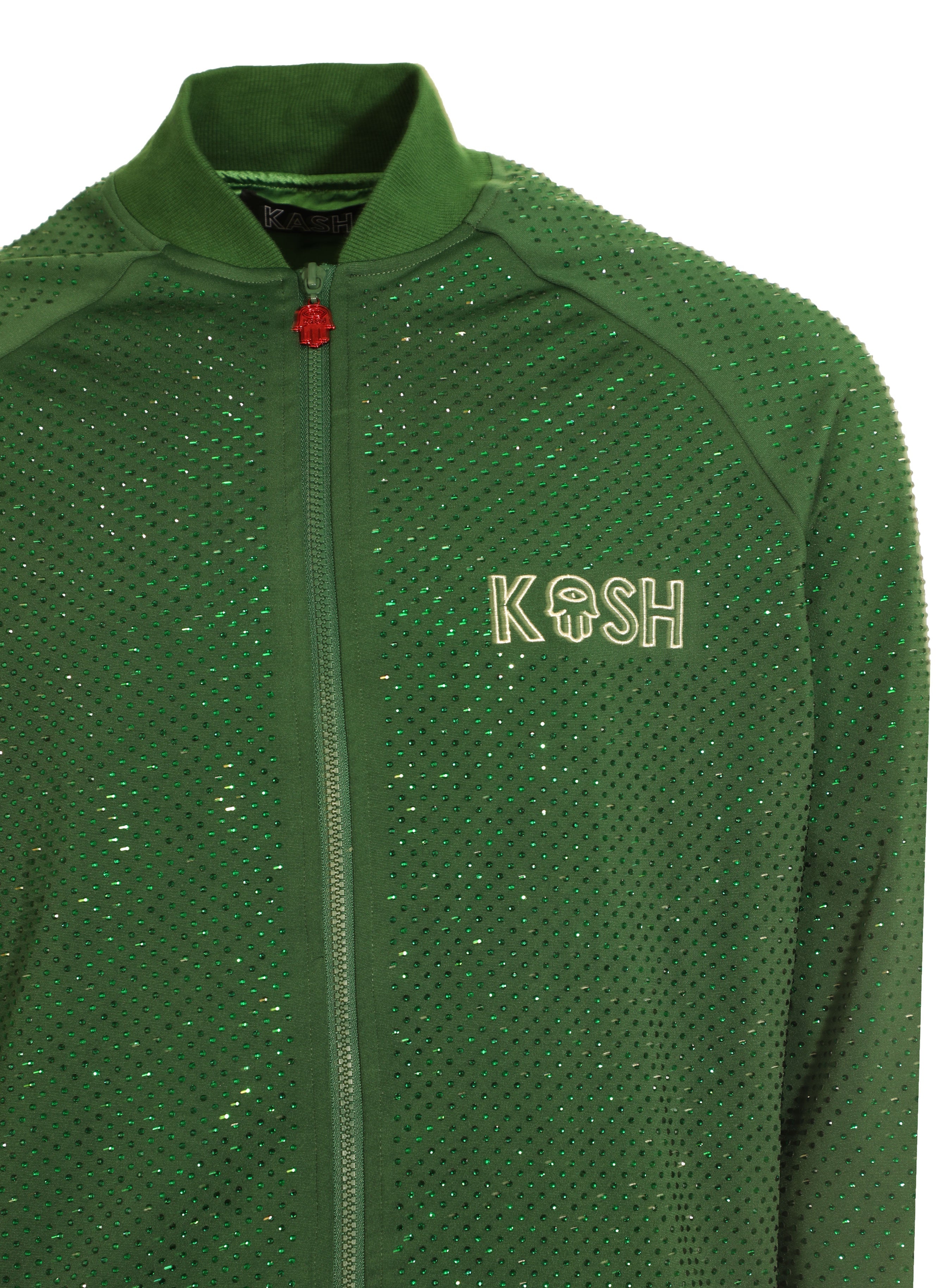 Kash All Over Diamond Track Jacket Zip Closure Color: Green 100% Polyester Wrinkle Free Material Fits true to size