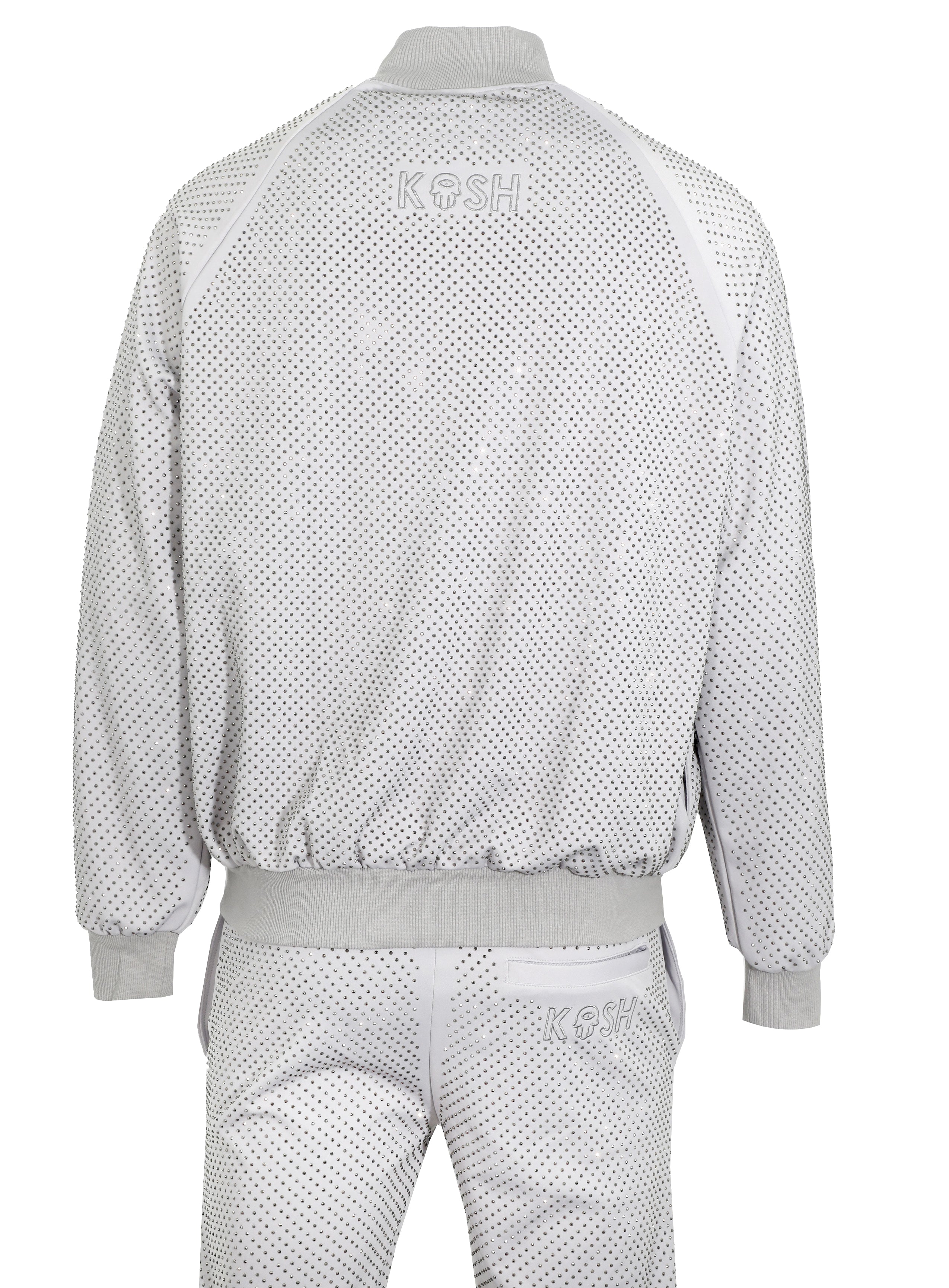 Kash Crystal Track Jacket with Hamso Logo  Zip closure Color: Light Grey 100% Polyester Wrinkle Free Material Fits true to size
