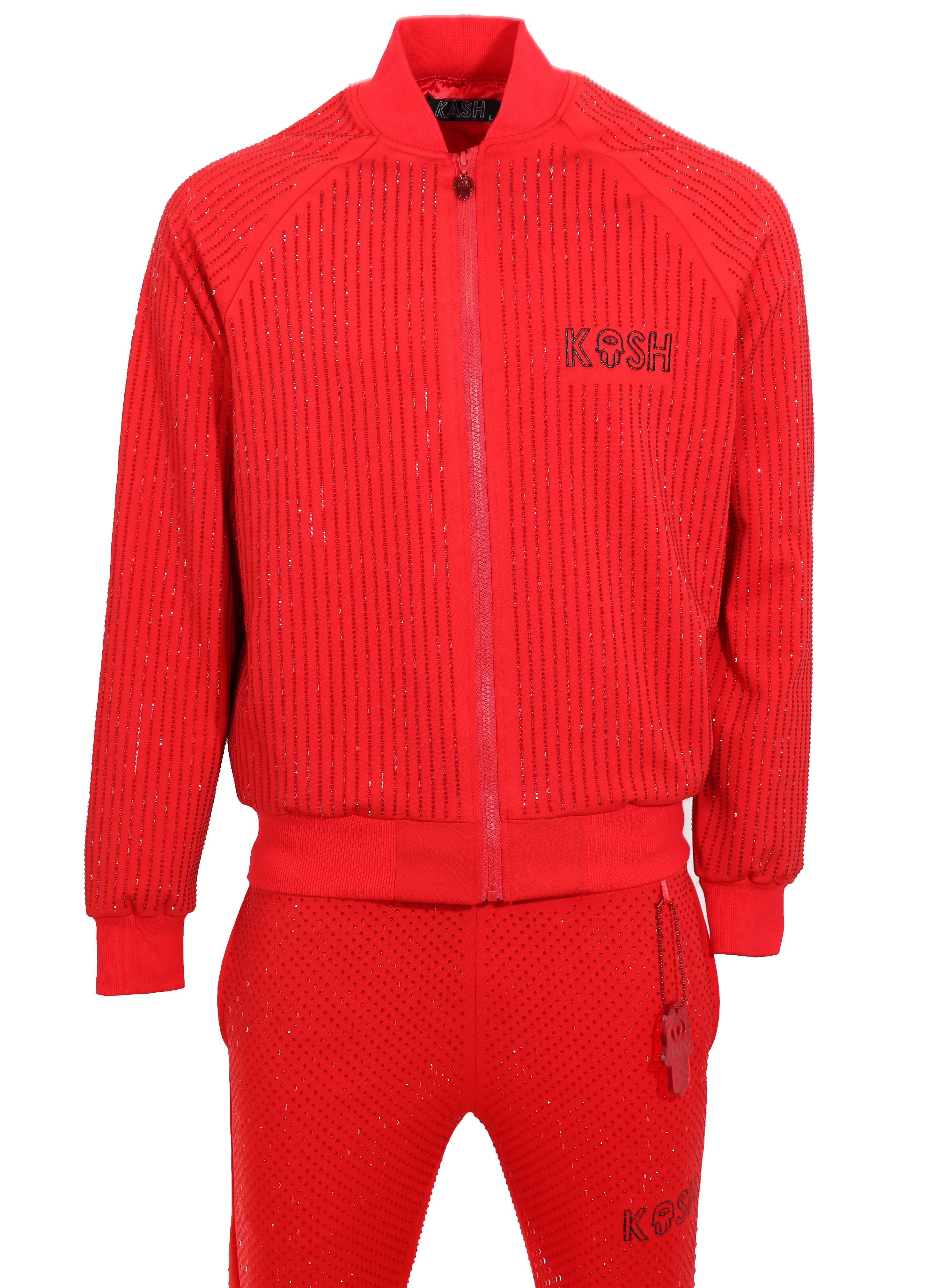 KASH ALL OVER DIAMOND TRACK JACKET - RED