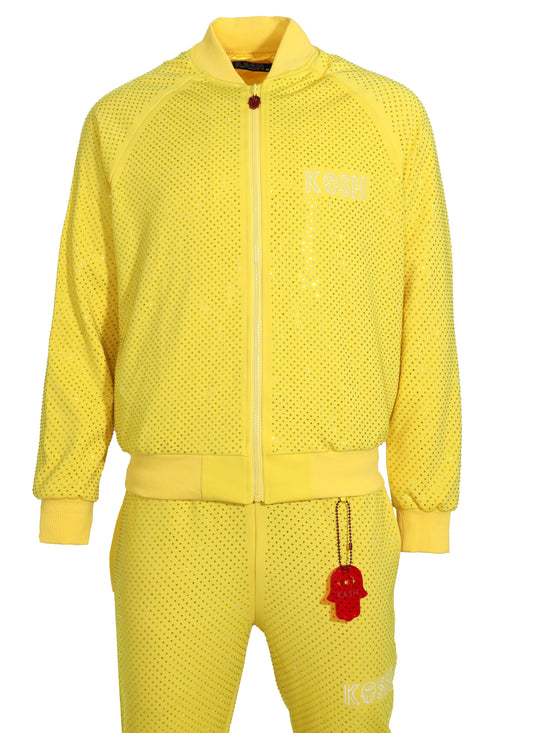 Kash All Over Diamond Track Jacket Zip Closure Color: Yellow 100% Polyester Wrinkle Free Material Fits true to size