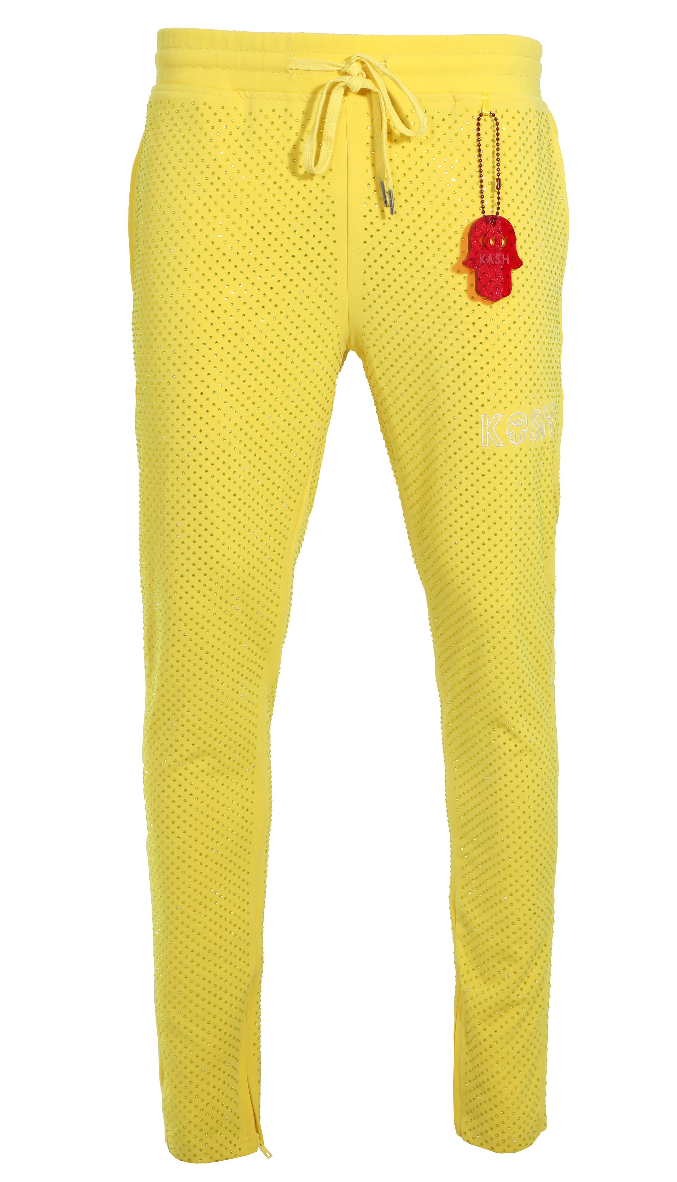 Kash All Over Diamond Track Pants Elastic Waistband Drawstring closure Color: Yellow 100% Polyester Wrinkle Free Material Fits true to size