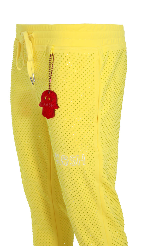 Kash All Over Diamond Track Pants Elastic Waistband Drawstring closure Color: Yellow 100% Polyester Wrinkle Free Material Fits true to size