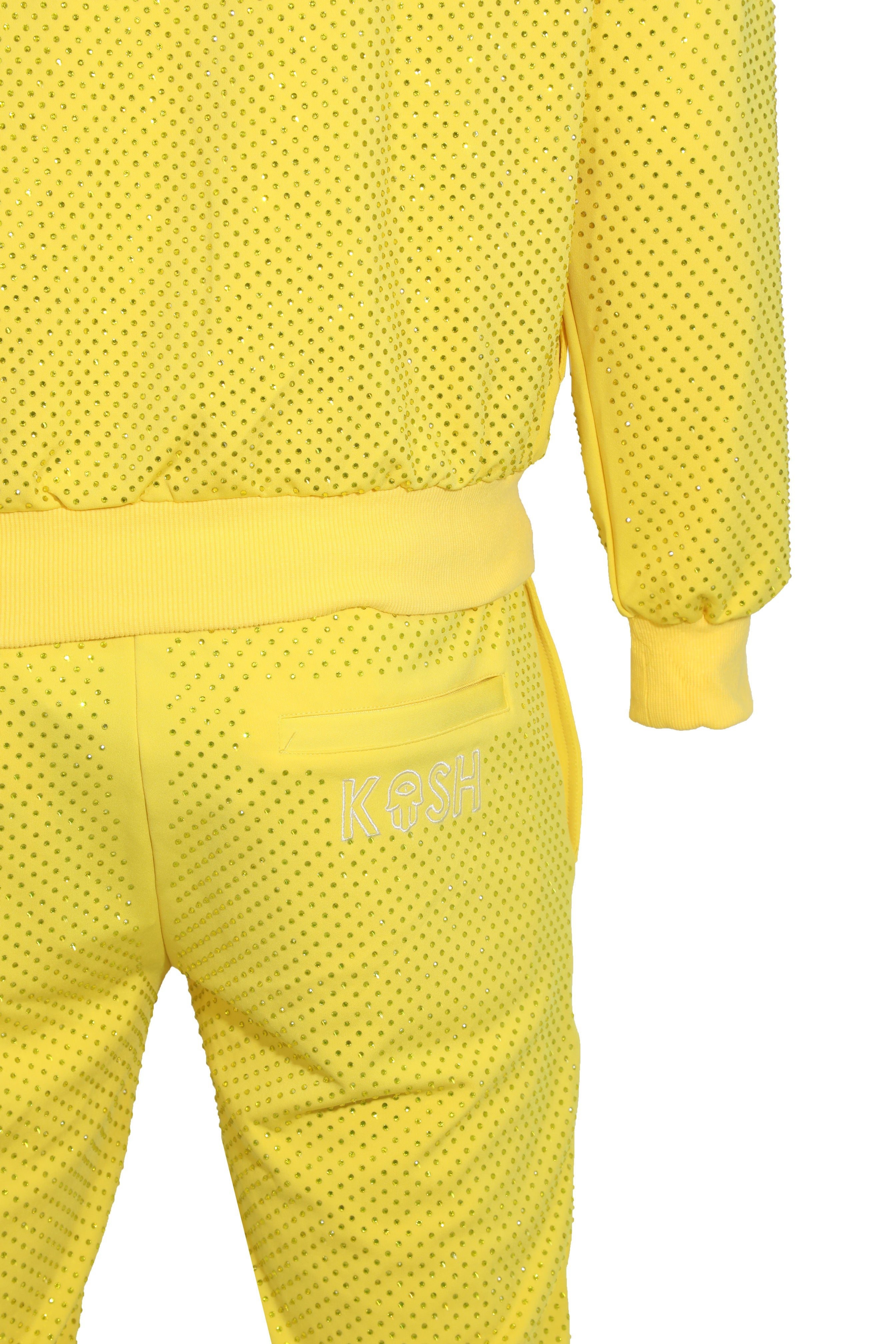 Kash All Over Diamond Track Pants Elastic Waistband Drawstring closure Color: Yellow 100% Polyester Wrinkle Free Material Fits true to size